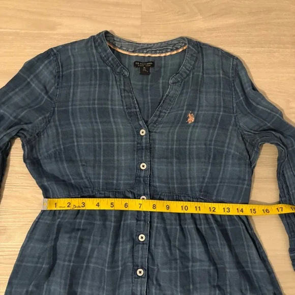 U.S. Polo Assn. Plaid Tunic Shirt Women Blue Button Down Long Sleeve Size Medium - Picture 7 of 15